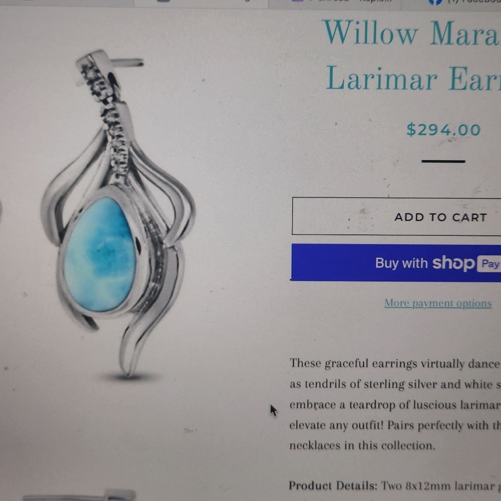 Marahlago Willow Sterling Silver Larimar White Sapphire earrings, preloved - Picture 10 of 10